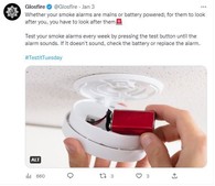 Smoke alarm post on twitter