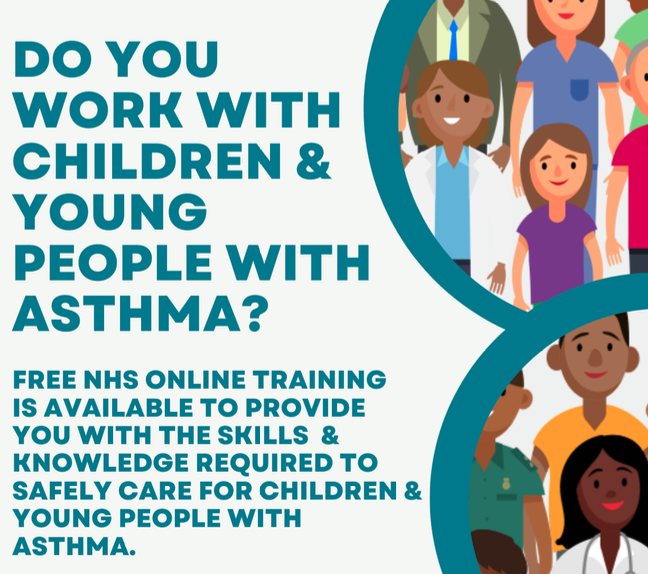 Part of the poster, showing the words 'Do you work with children and young people with asthma?'