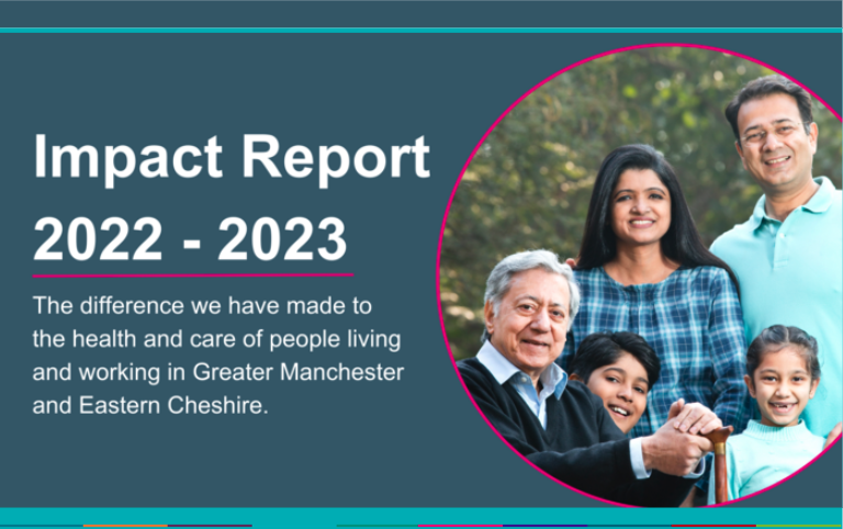 Photo of a family of four next to words explaining what the Impact Report is about. 