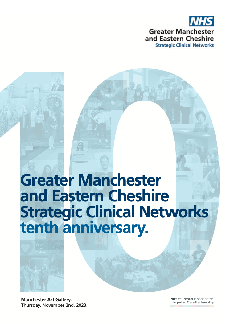 Front cover of document with headline Greater Manchester and Eastern Cheshire Strategic Clinical Network tenth anniversary