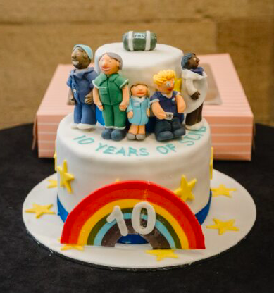 Photo of a cake with photos of doctors and nurses