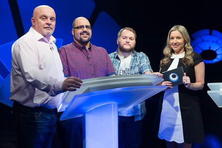 Colin Daffern, centre, with members of his team with team members Steve (left) and Tom (second right), and presenter Victoria Cohen Mitchell. 