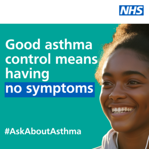 Photo: a girl smiling. Text: Good asthma control means having no symptoms.