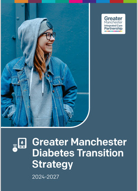 Cover of the strategy document showing a photo of a teenage girl with the words Greater Manchester Diabetes Transition Strategy