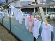 Baby vests on display in Media City