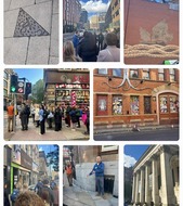 Collage of photos from a walking tour