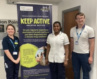 Photo of Katy Bentley, Bury PR lead and respiratory specialist, with two of her team.