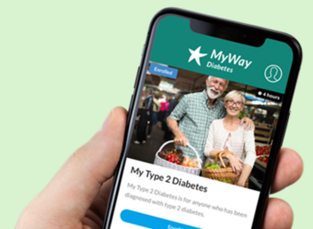 A photo of the MyWay Diabetes platform on a mobile phone.