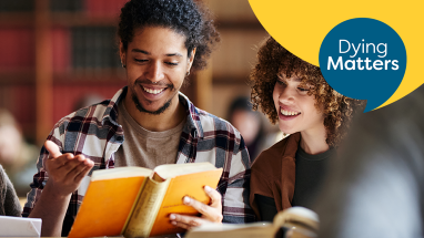 Campaign graphic, with young man and woman smiling.