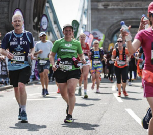 Amy pictured taking part in the marathon