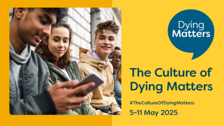 Graphic from the campaign showing three teenagers looking at a mobile phone