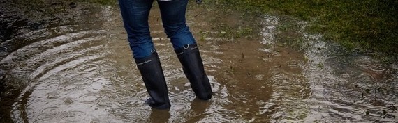 Person in wellington boots wading in water