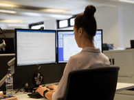 Caseworker looking at a screen.