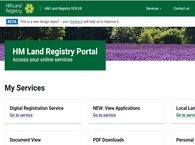 A screenshot of the home page of the HM Land Registry portal.