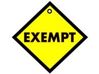 Diamond shaped sign with word 'Exempt' on a yellow background.