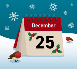 Illustration of calendar with the date of 25 December displayed.