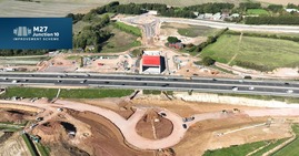 Aerial view of box slide process for M27 junction 10 improvement scheme