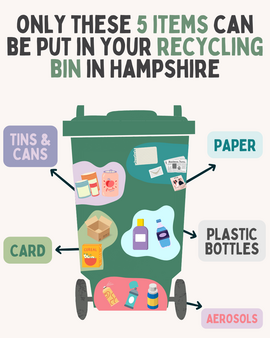 Only these five items can be put in your recycling bin in Hampshire: tins and cans, paper, card, plastic bottles, and aerosols.