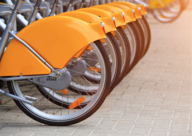 Stock image of cycle hire bikes in a row