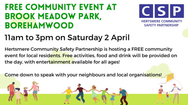 FREE community event at Brook Meadow Park in Borehamwood