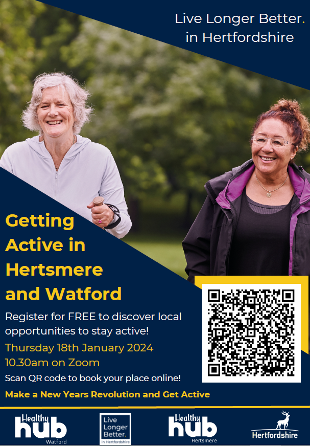 Getting active in watford and hertsmere webinar poster