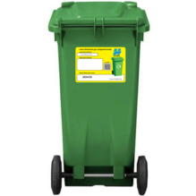 green bin with sticker below handles