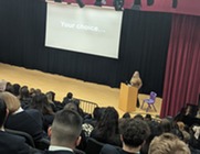 Speaker at an awareness session in a Bushey school