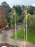 The Black History Month flag raised outside the Civic Offices.