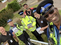 Hertsmere Police, volunteer police cadets and Community Enforcement officers handing out crime prevention equipment and advice