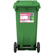 Green bin with a sticker on
