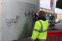 Graffiti being removed on Shenley Road