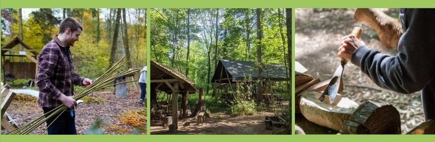 Young people collecting wood and crafting in woodland