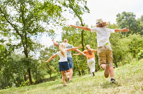 A family running outside