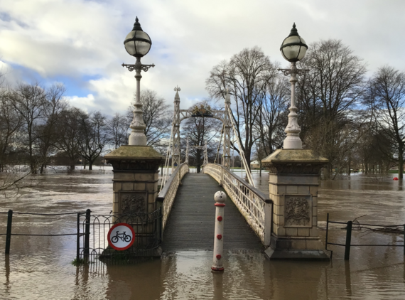 A flooded bridge in Herefordshire