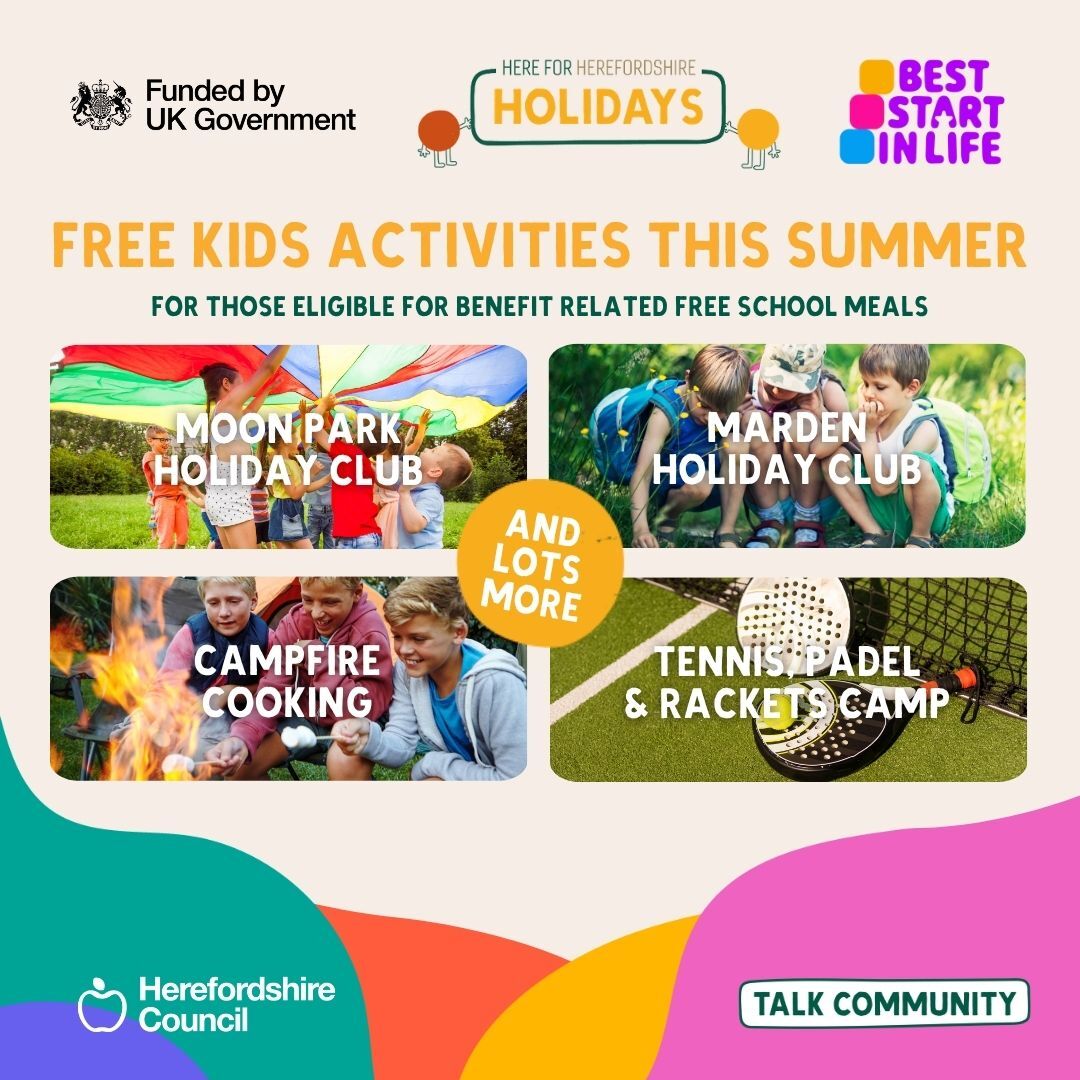 Here For Herefordshire Holidays promotional image showcasing 4 different activities on offer