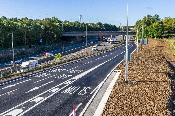 The new dedicated exit slip road from the M25 clockwise, onto the A10 northbound. 