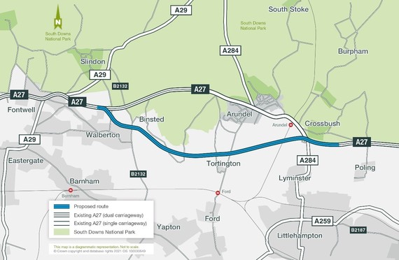 A27 Arundel bypass proposed route