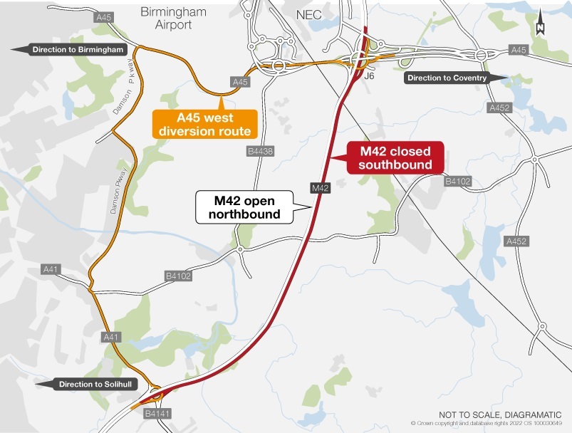 M42 southbound diversion map