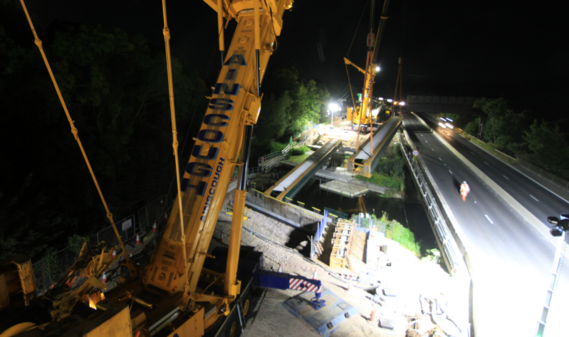 Bridge beam installation on the A31 at Ringwood