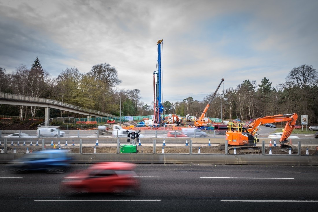 M25 junction 10 - Piling rig from the side of the A3