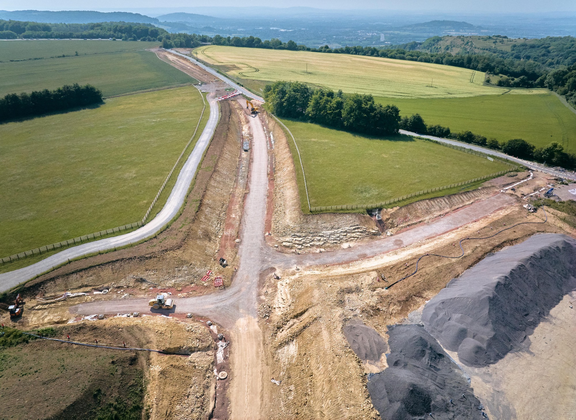 Aerial view of work on the B4070 