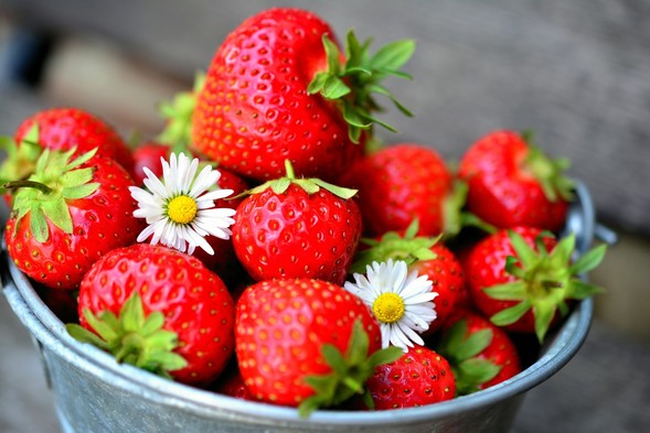 strawberries and daisies