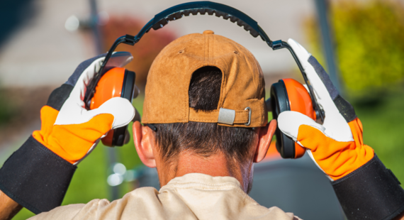 person wearing noise cancelling headphones