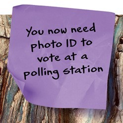 Post it note image detailing the need for voter ID at polling stations