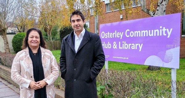 Cllr's A. Grewal and Shaheen, outside Osterley Community Hub & Library 