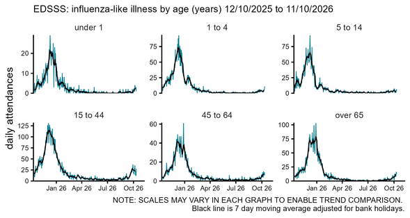 Emergency department daily attendances for influenza-like illness by age group chart