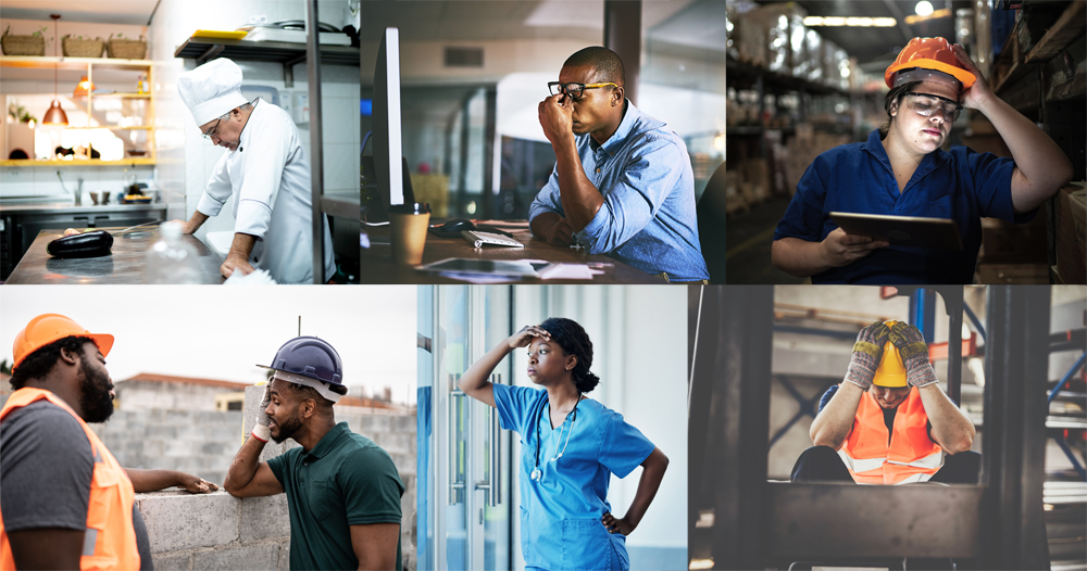 Images of workers displaying symptoms of stress
