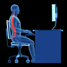 Graphic of person sitting at desk with spine position highlighted