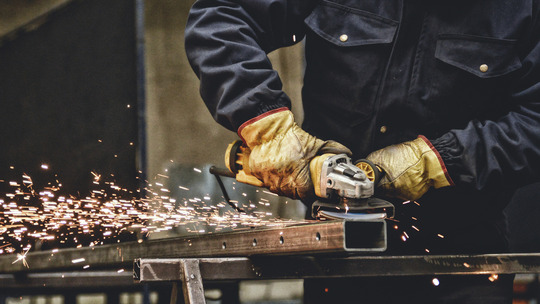 Angle grinder being used