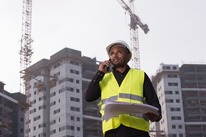 construction site worker on phone